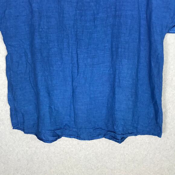 Saiph Lab Top Women 1X Blue Linen Cotton Blouse Shirt Oversize Lagenlook Texture - Picture 3 of 12